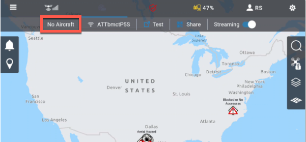 Status bar showing 'No Aircraft'