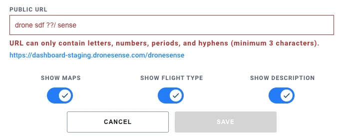 Example of Public Dashboard Settings