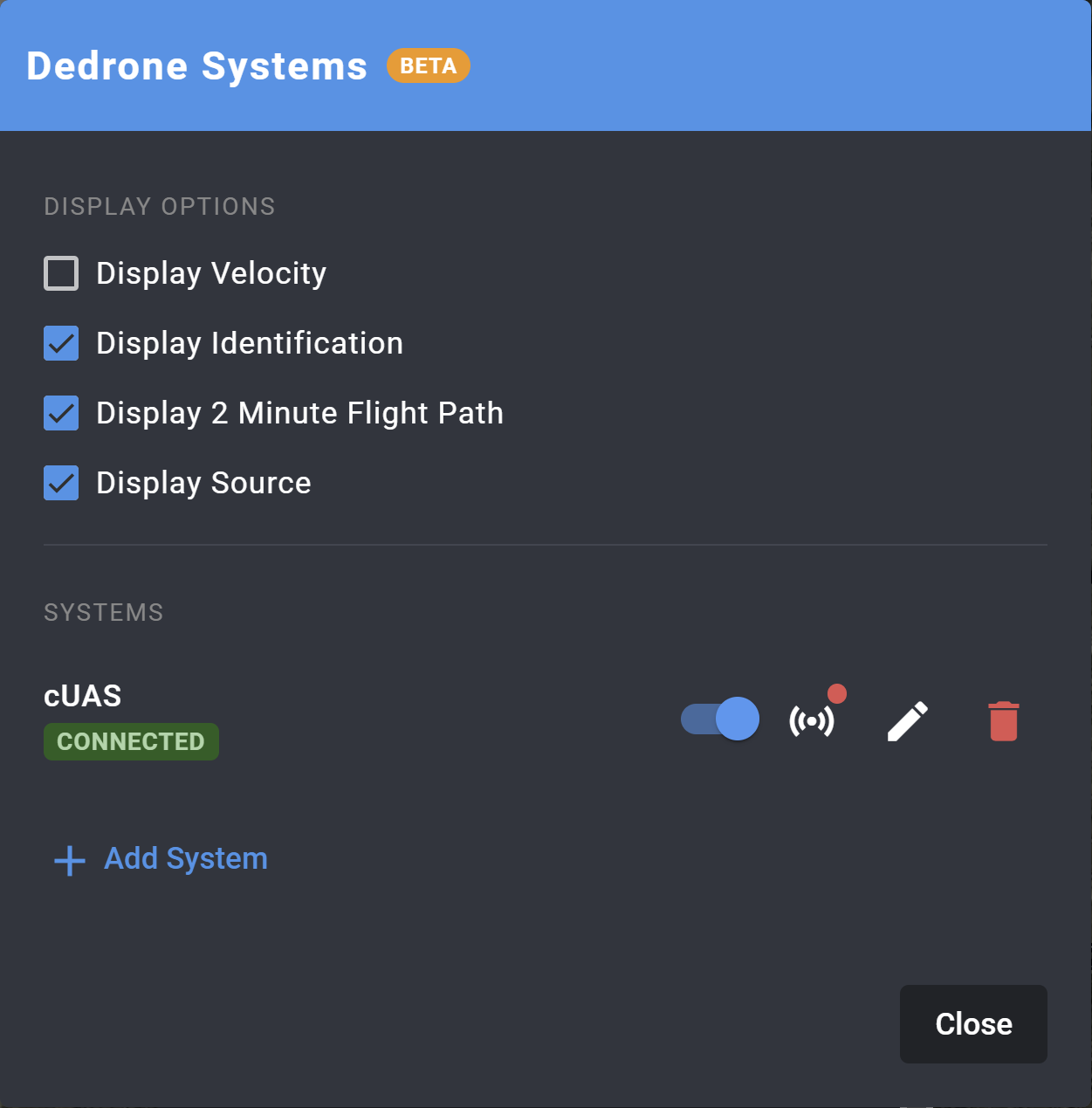 Dedrone Systems Display Options and Systems