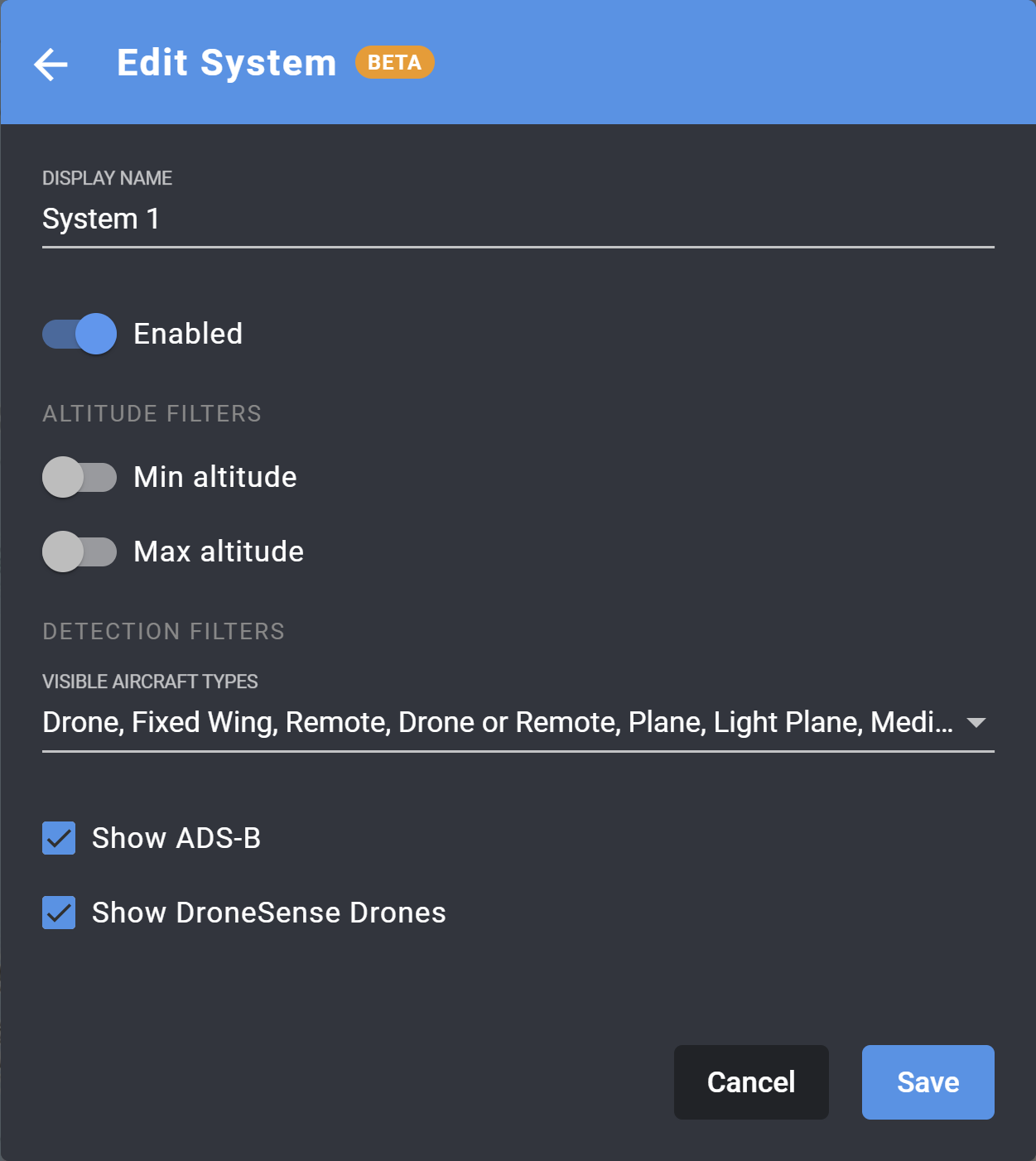 Edit System window