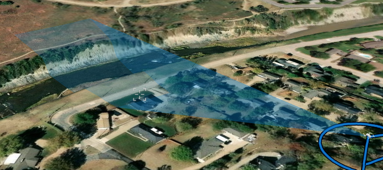 Flight replay showing footprint and camera target