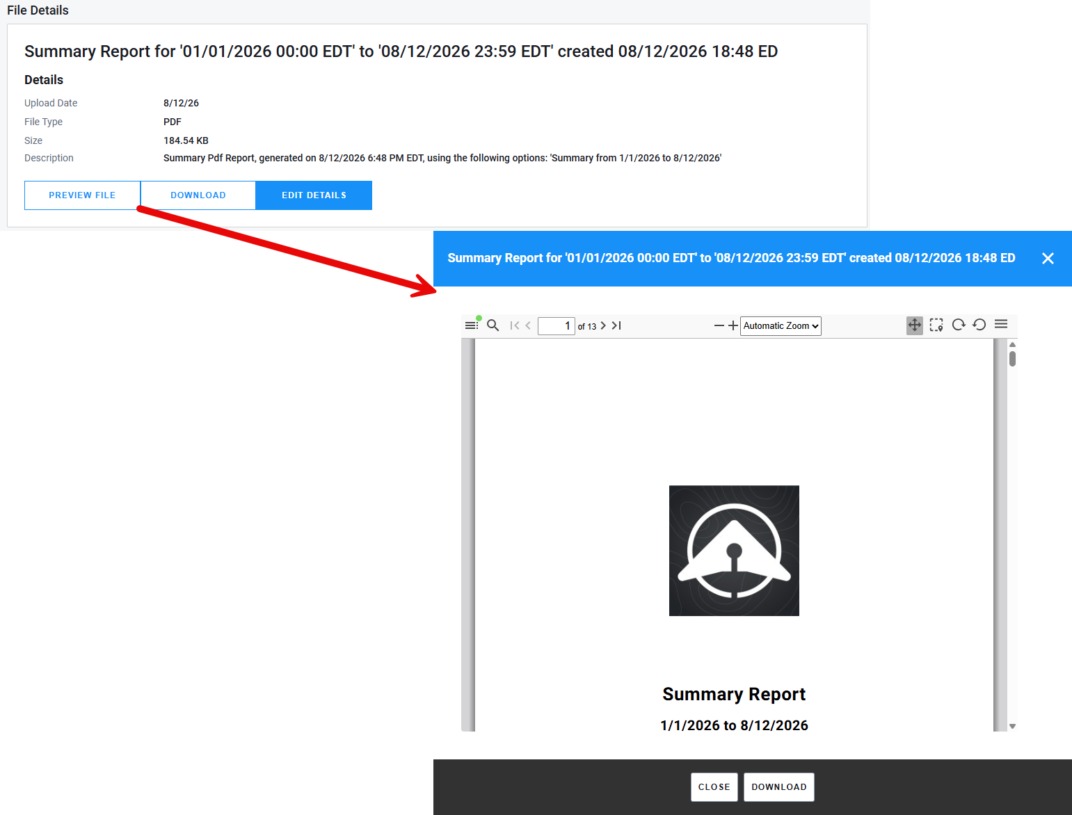 File Details with Document preview window