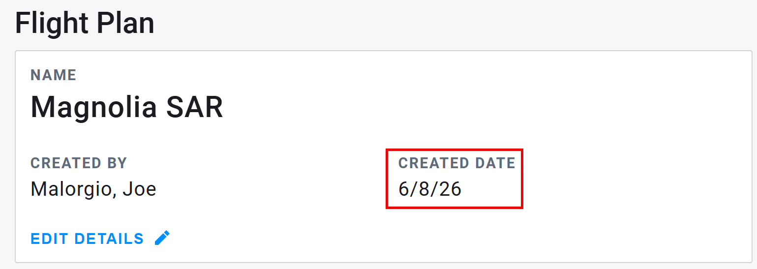 Flight Plan with Created Date