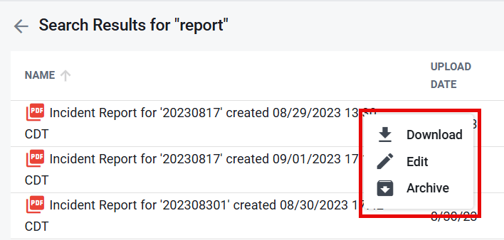 Right click option in search results