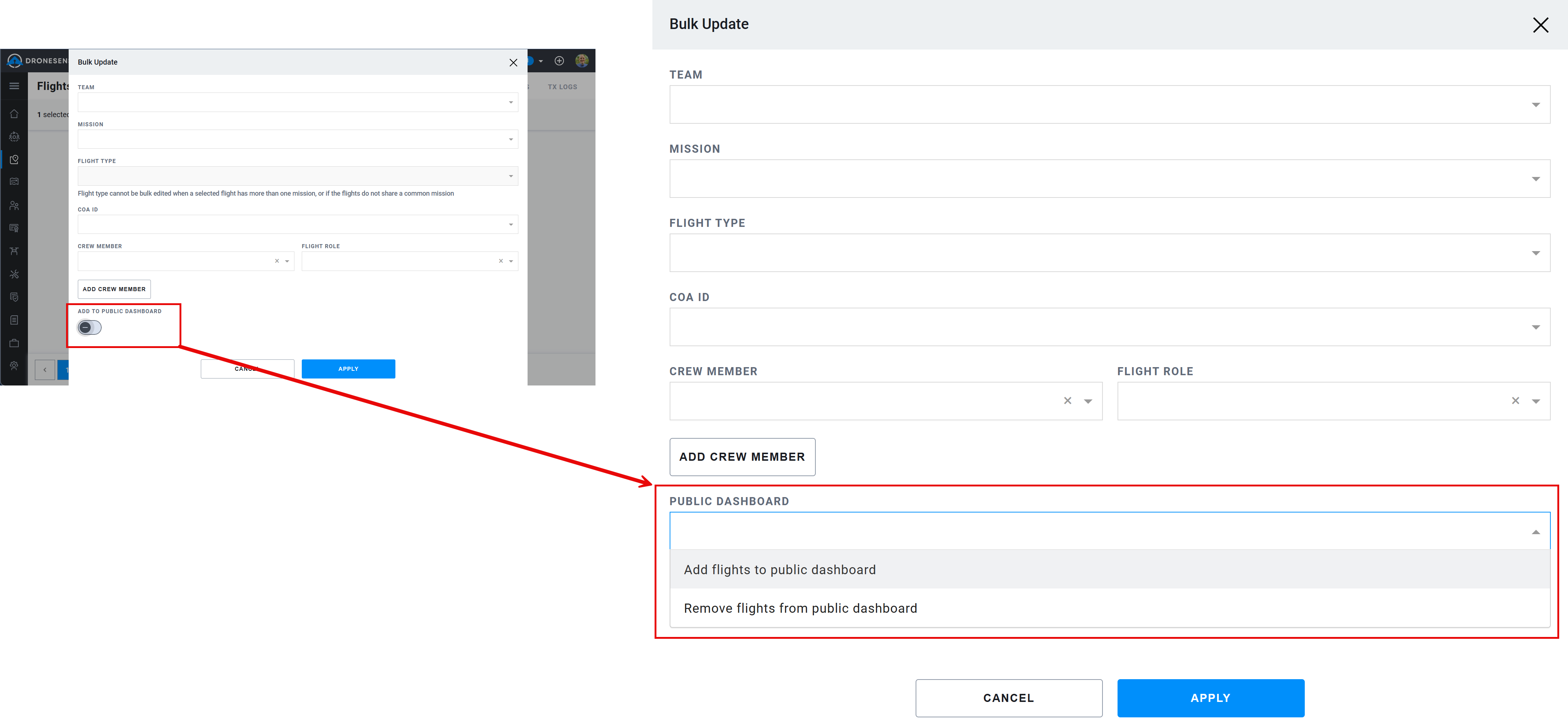 Bulk Update the Public Dashboard setting improvements