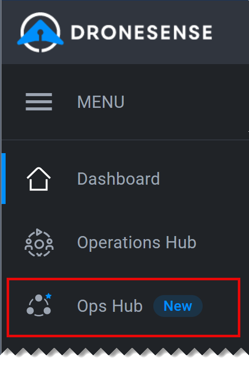 Menu with Ops Hub option highlighted