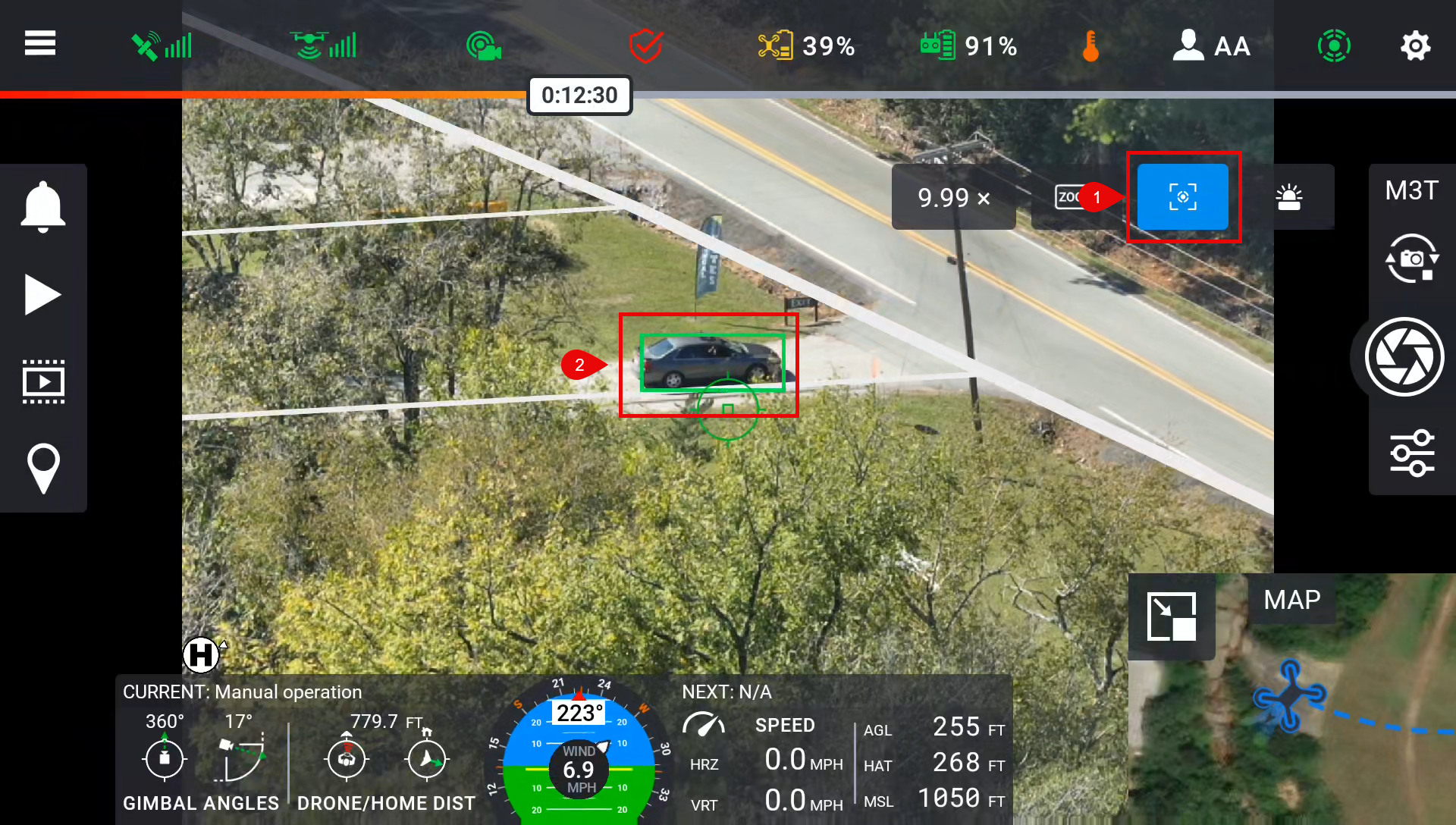 Auto Track feature button and target selected